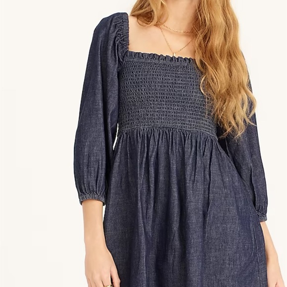 J.crew chambray mini smocked puff sleeve dress small - Picture 2 of 4